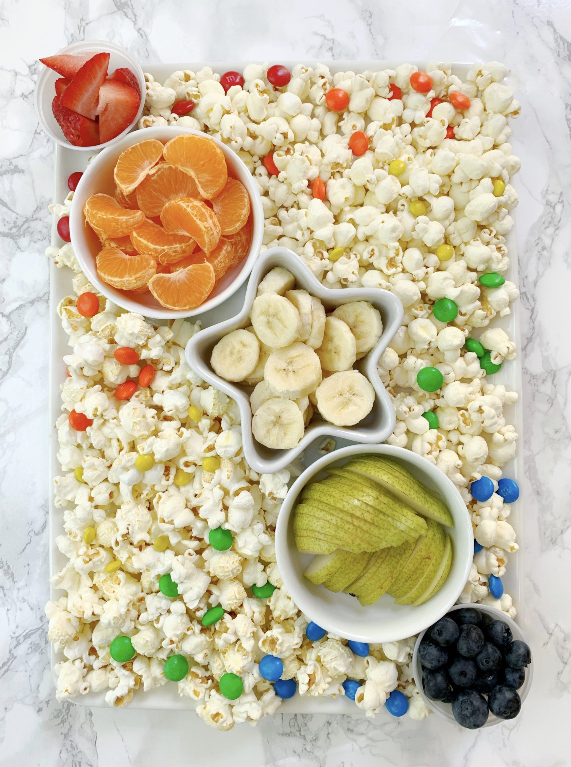 Rainbow Fruit and Popcorn Snack Tray